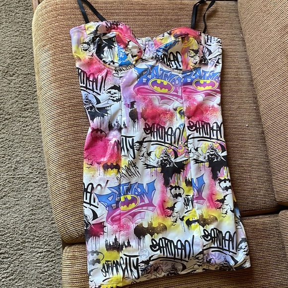 Dolls Kill Dresses & Skirts - DC PRETTY RIOT VINYL MINI DRESS Harley Quinn Batman dress cosplay outfit